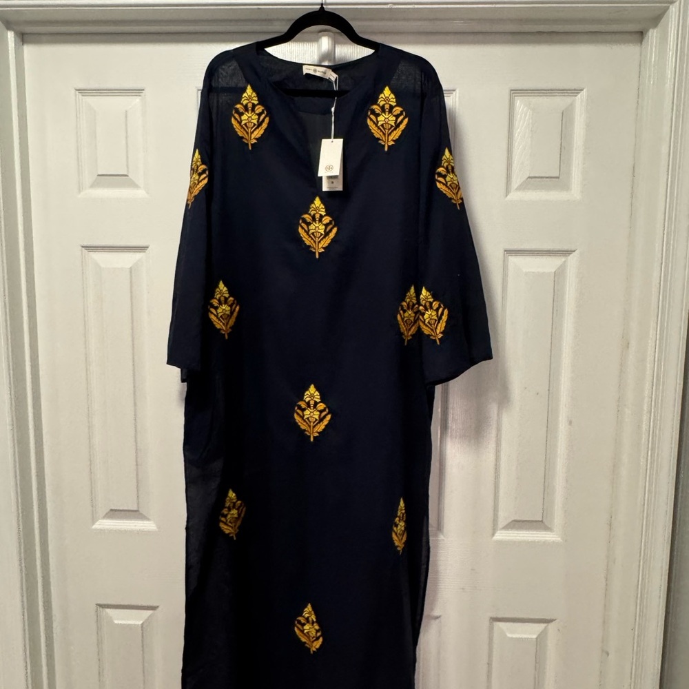 Tory Burch Embroidered Cotton Voile Caftan size XXL